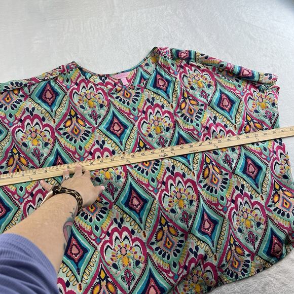 Lilly Pulitzer L Large Silk Trace Top Crown Jewels Cold Shoulder 42783 Classic - Picture 10 of 14